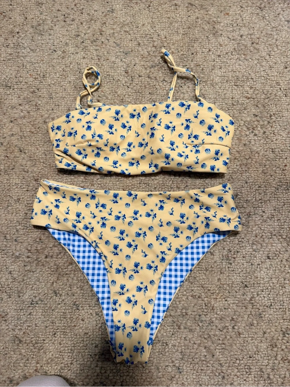 SHEIN Yellow and Blue Floral Reversible Bikini Set